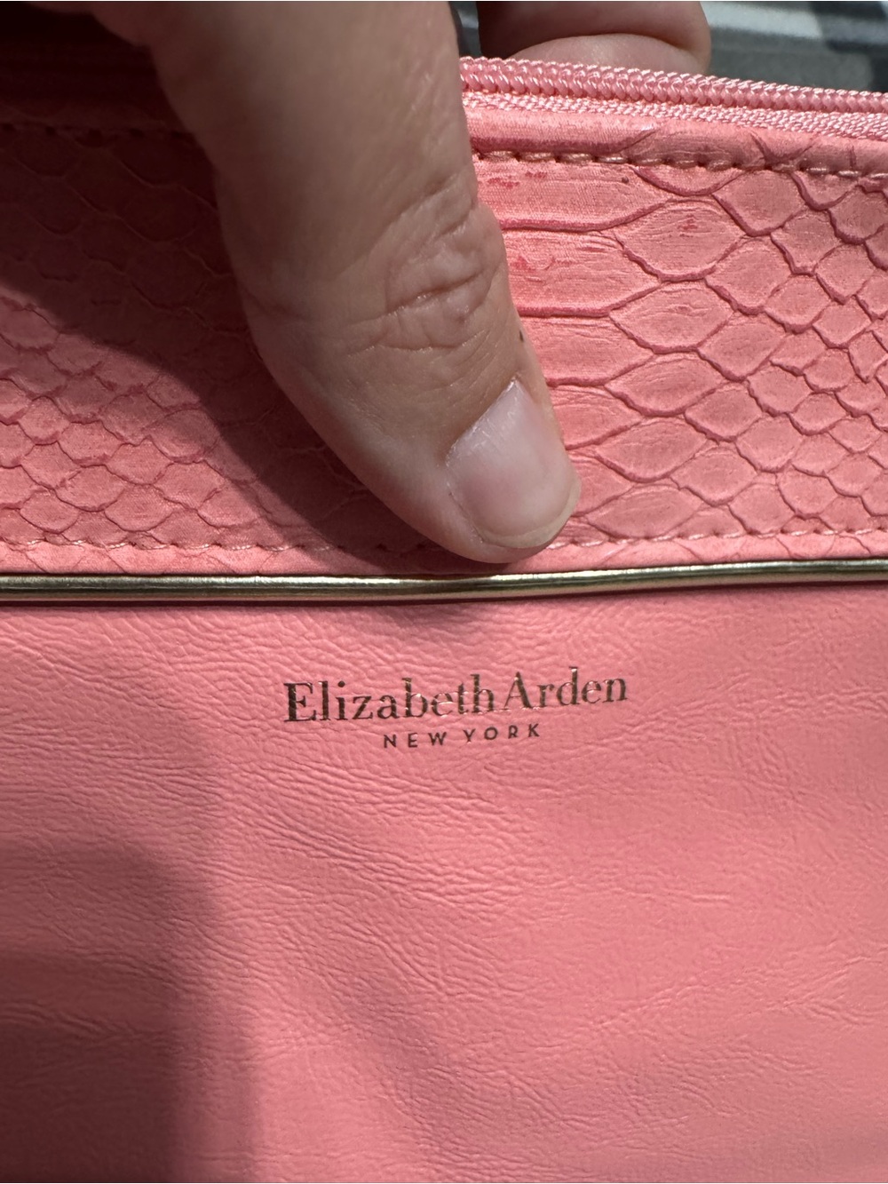 Elizabeth Arden Coral Pink Cosmetic Pouch with Gold Trim